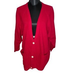 Kristen Cardigan Sweater Vintage Lambswool Button Front Grunge Cobain Red Large